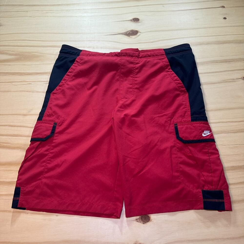 Vintage Y2K Nike Red Swim Trunks Cargo Board Shorts Mens Size Medium Retro
